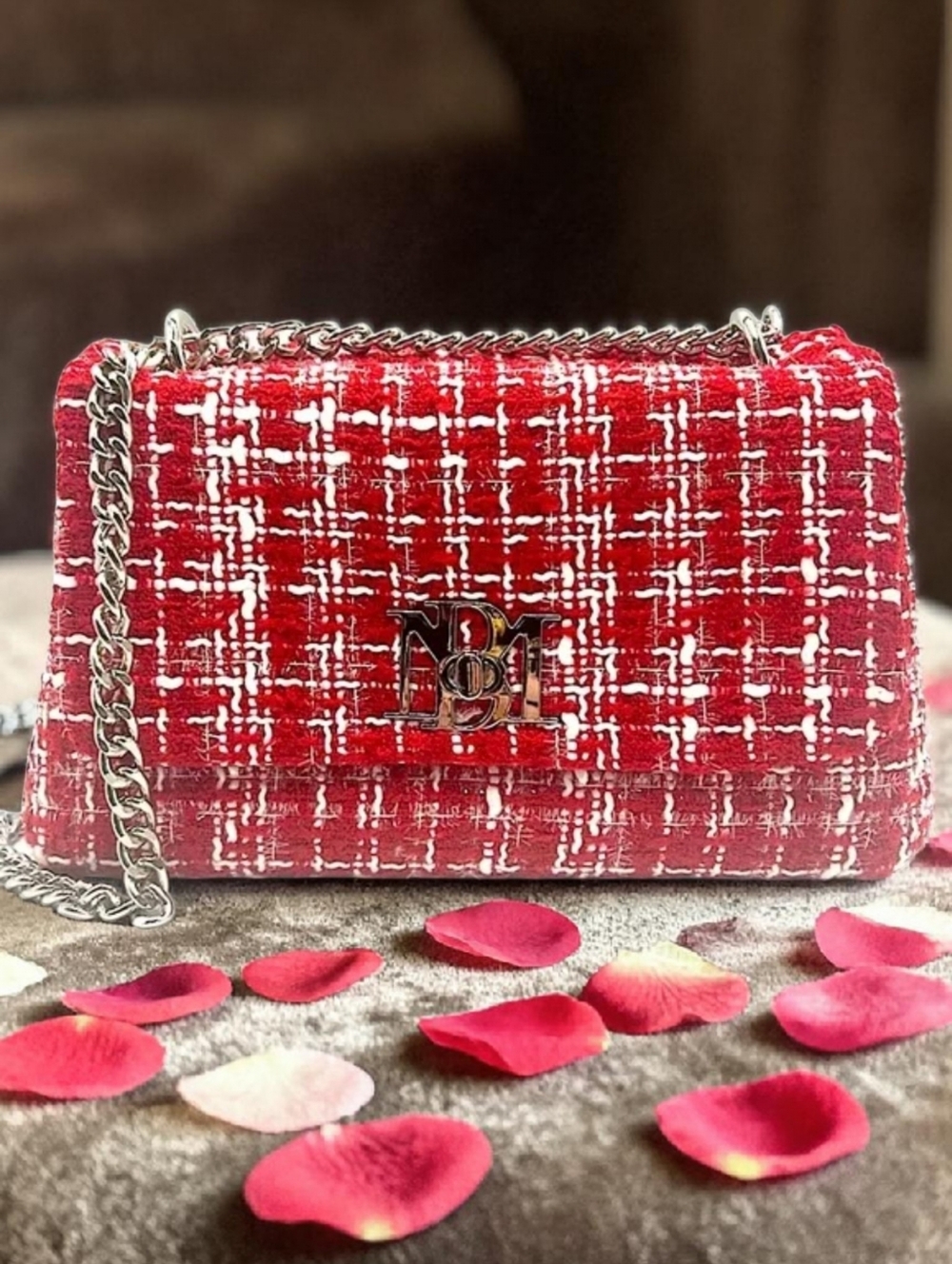 ♡♡♡ Badgley Mischka Red Tweed Crossbody Bag